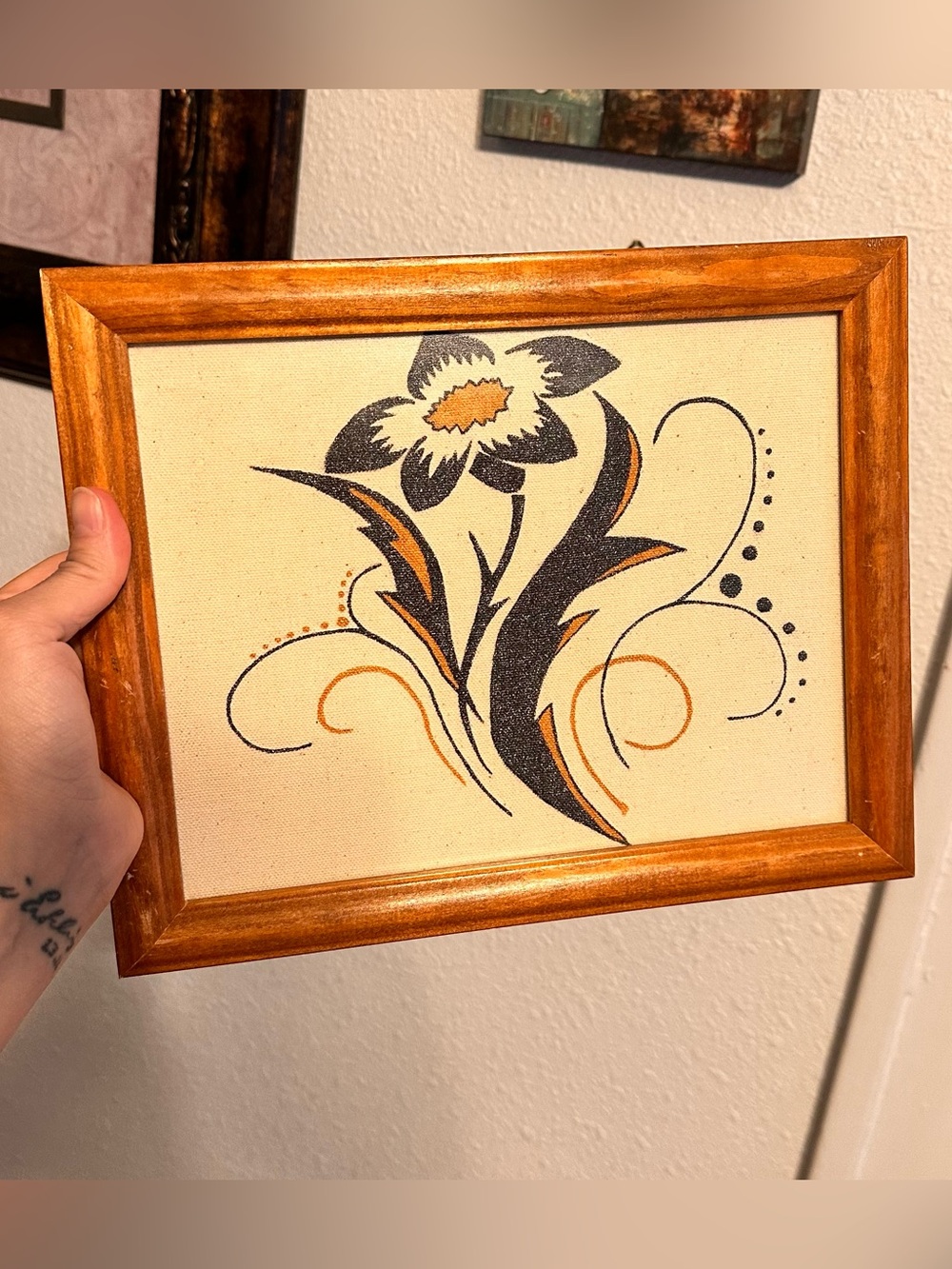 HANDPAINTED - Flower in Black and Gold